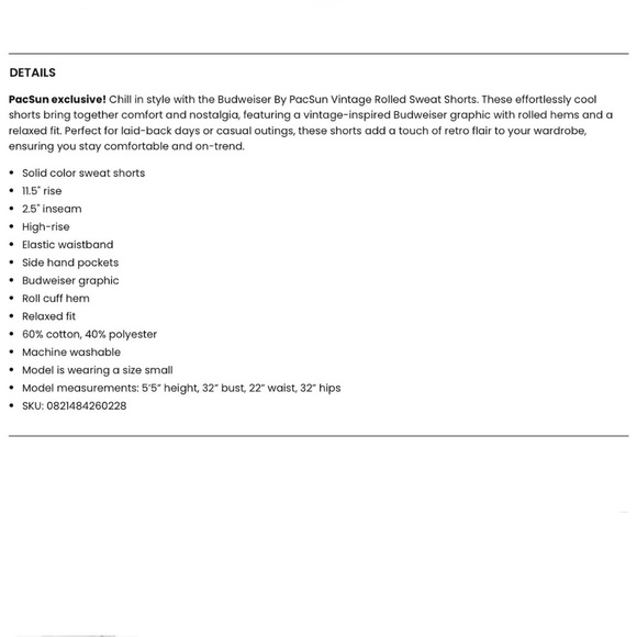 Budweiser By PacSun Vintage Rolled Sweat Shorts - Picture 5 of 5